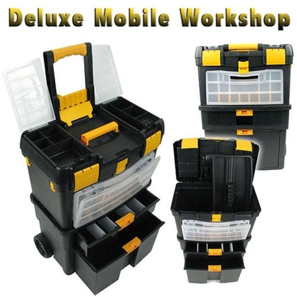 Poker Portable Tool Box with Wheels, Polypropylene, Black/Yellow, 17-1/2 in W x 10 in D x 24-1/2 in H 75-2050